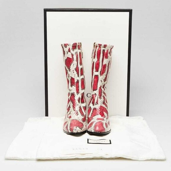 Gucci Red/Beige Python Mid Calf Boots Size 5.5/36 - Picture 5 of 5